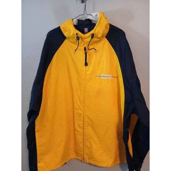 Ralph Lauren Chaps Men's XL Hooded Rain Jacket Yellow Windbreaker Outerwear - Picture 2 of 4